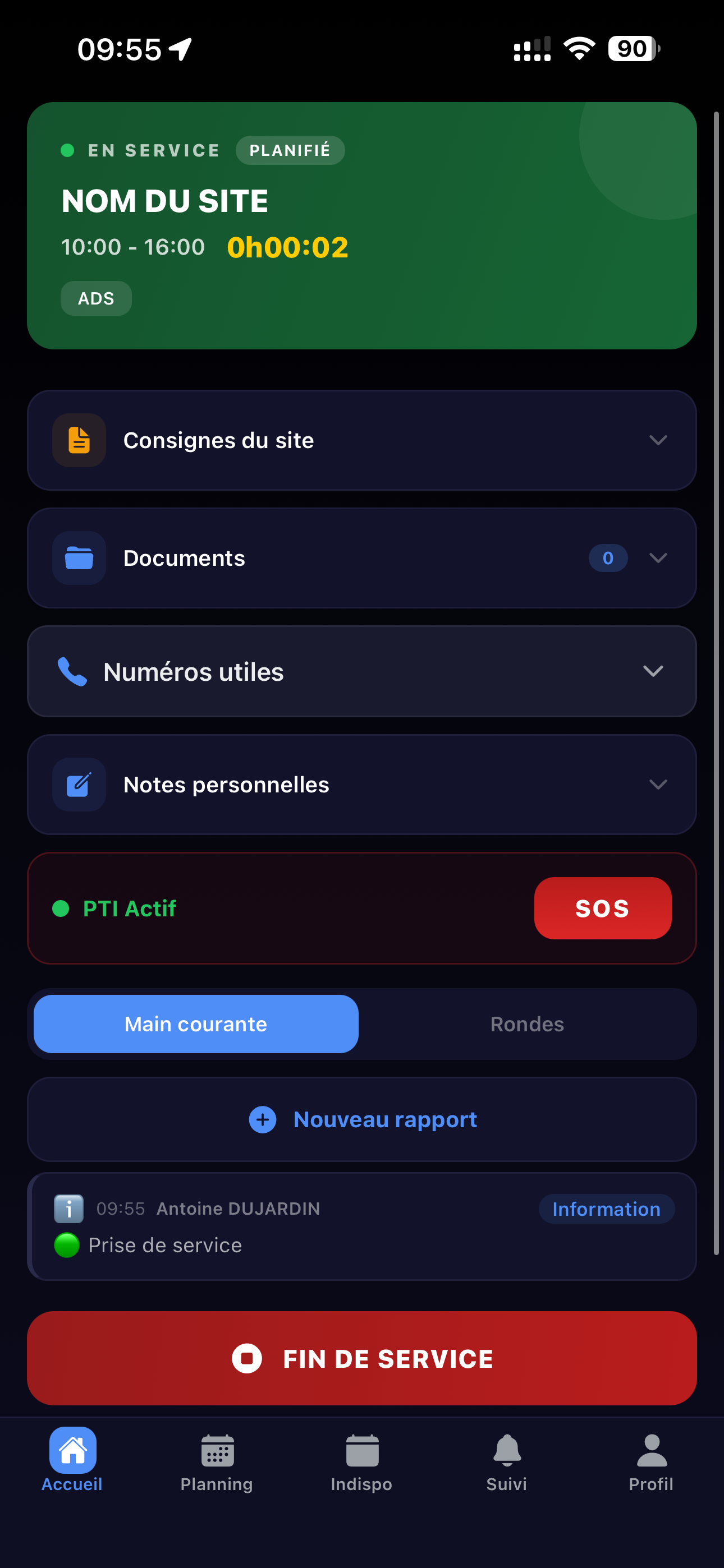 PTI SecuriShift — Service actif